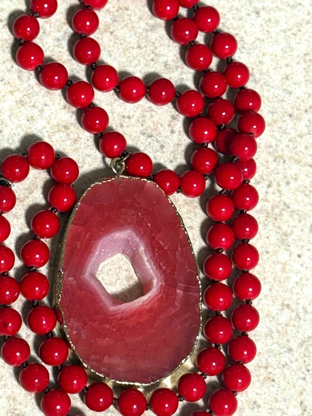 Karma and Luck Long Red Agate Druzy Necklace - Picture 8 of 15